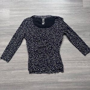 Bisou Bisou Polka Dot Long Sleeve Top in Black and White